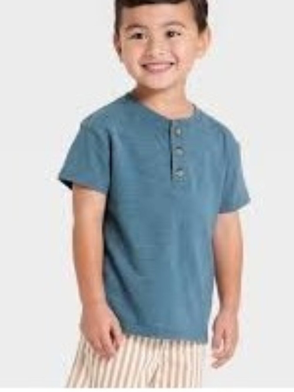 NWT Cat & Jack Boys Henley Shirt Size L (12-14) Short Sleeve Dark Green Cotton